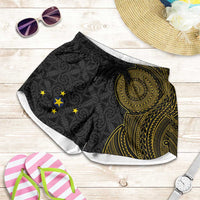 Niue Polynesian Hiapo Tattoo Art Shorts for Women Half Style Black Gold Color LT03 Black - Polynesian Pride