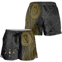 Niue Polynesian Hiapo Tattoo Art Shorts for Women Half Style Black Gold Color LT03 - Polynesian Pride
