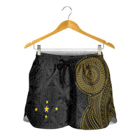 Niue Polynesian Hiapo Tattoo Art Shorts for Women Half Style Black Gold Color LT03 - Polynesian Pride