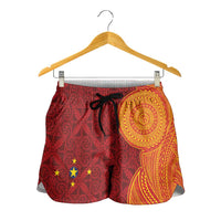 Niue Polynesian Hiapo Tattoo Art Shorts for Women Half Style Red Yellow Color LT03 - Polynesian Pride