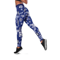 Northern Mariana Islands Magof Nochebuena Leggings Pacific Patchwork Xmas Vibes LT9 Blue - Polynesian Pride