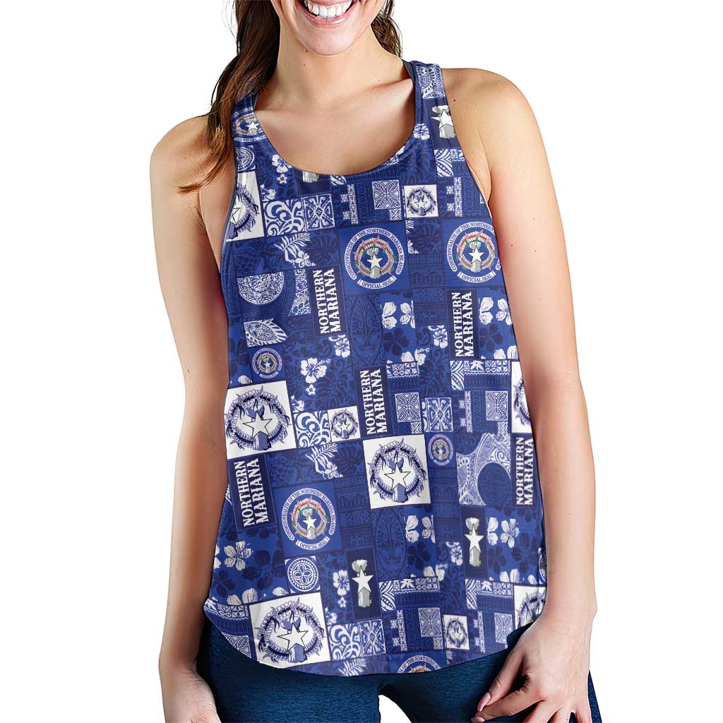 Northern Mariana Islands Magof Nochebuena Women Racerback Tank Pacific Patchwork Xmas Vibes LT9 - Polynesian Pride