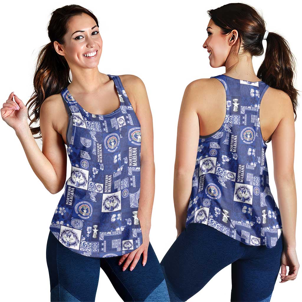 Northern Mariana Islands Magof Nochebuena Women Racerback Tank Pacific Patchwork Xmas Vibes LT9 - Polynesian Pride