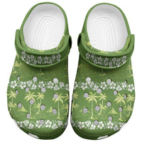 Olive Green Hawaii Palm Tree Hibiscus Clogs Shoes Fantasy Summer Vibe