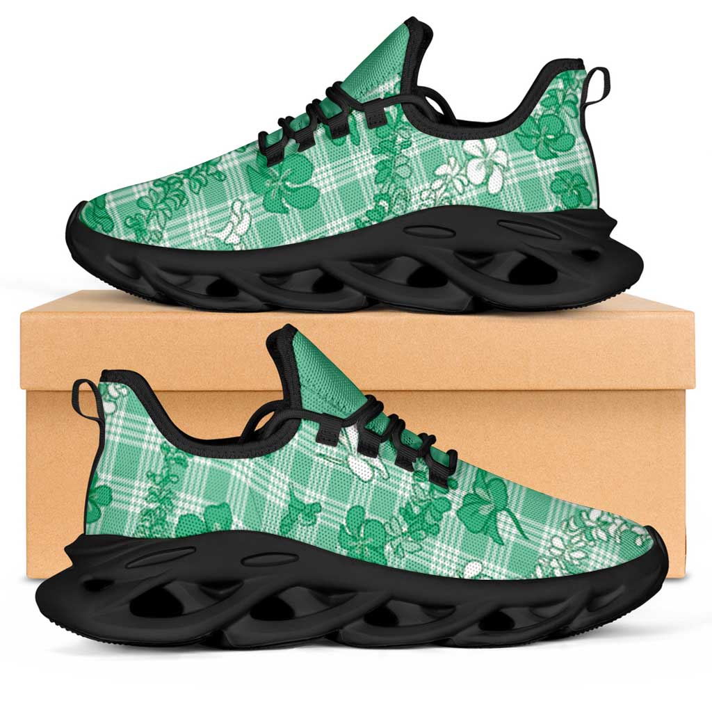 Omaomao Aloha Hawaii Clunky Sneakers Plumeria Lei With Palaka Motif - Polynesian Pride