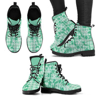Omaomao Aloha Hawaii Leather Boots Plumeria Lei With Palaka Motif - Polynesian Pride