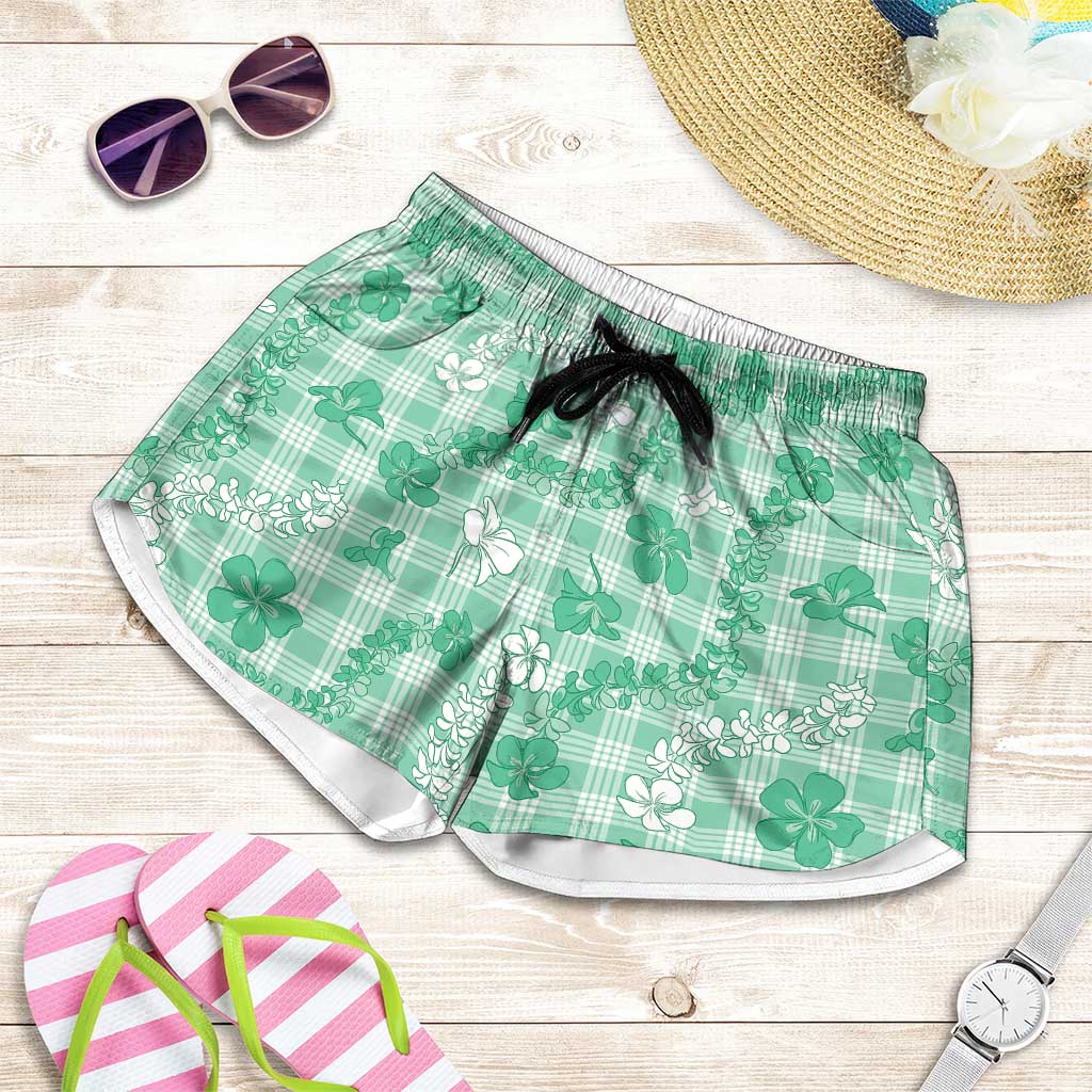Omaomao Aloha Hawaii Shorts for Women Plumeria Lei With Palaka Motif LT14 Green - Polynesian Pride