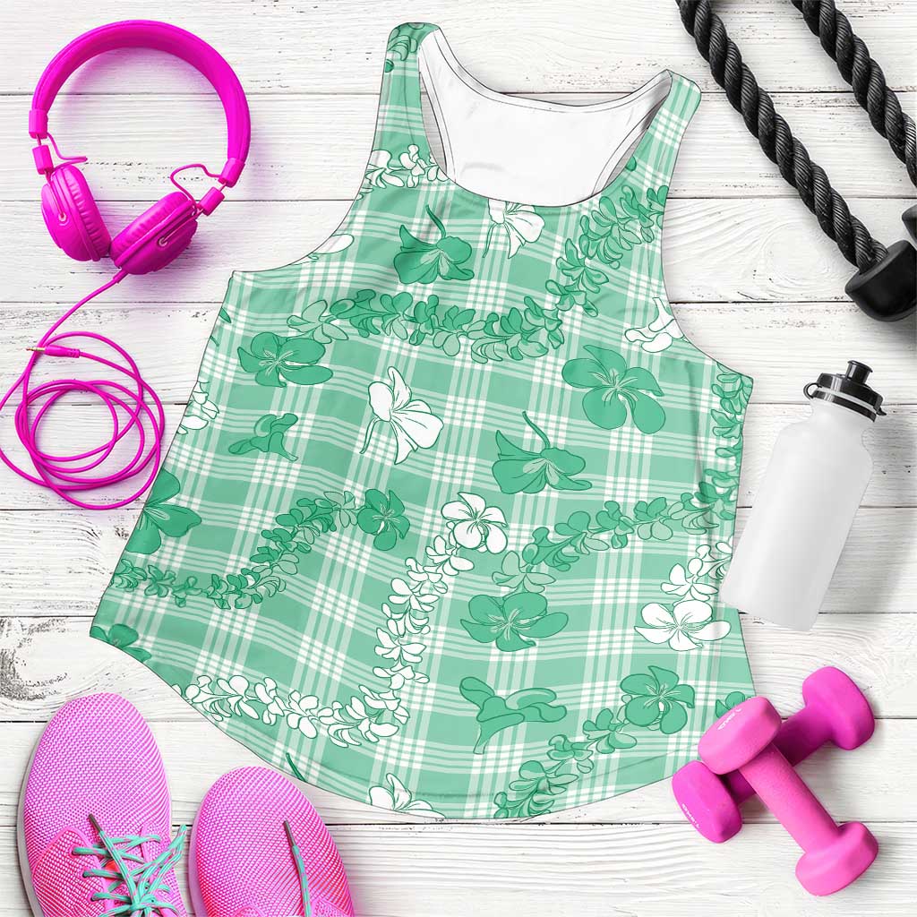 Omaomao Aloha Hawaii Women Racerback Tank Plumeria Lei With Palaka Motif LT14 Green - Polynesian Pride