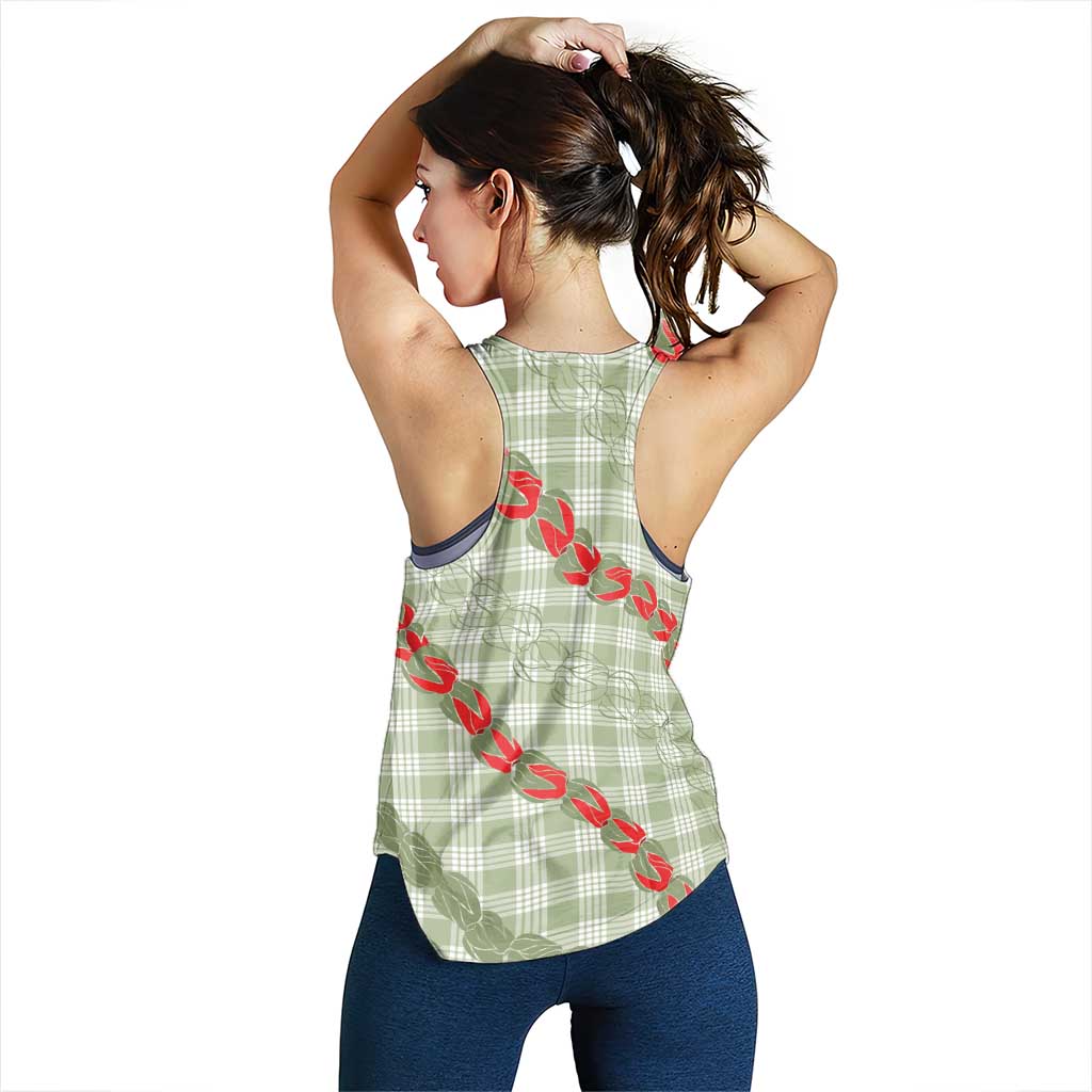 Omaomao Aloha Hawaii Women Racerback Tank Rosebud Lei With Palaka Motif - Polynesian Pride