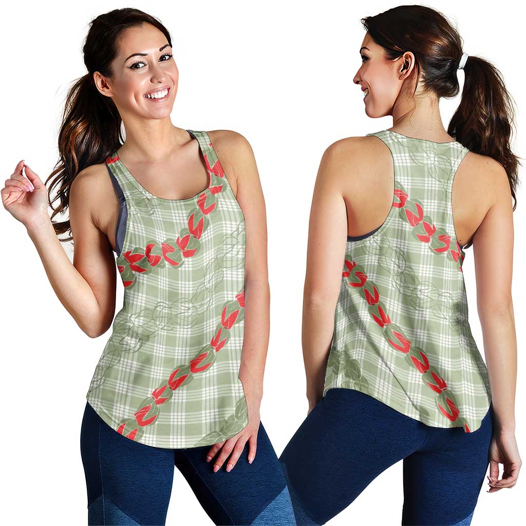Omaomao Aloha Hawaii Women Racerback Tank Rosebud Lei With Palaka Motif - Polynesian Pride