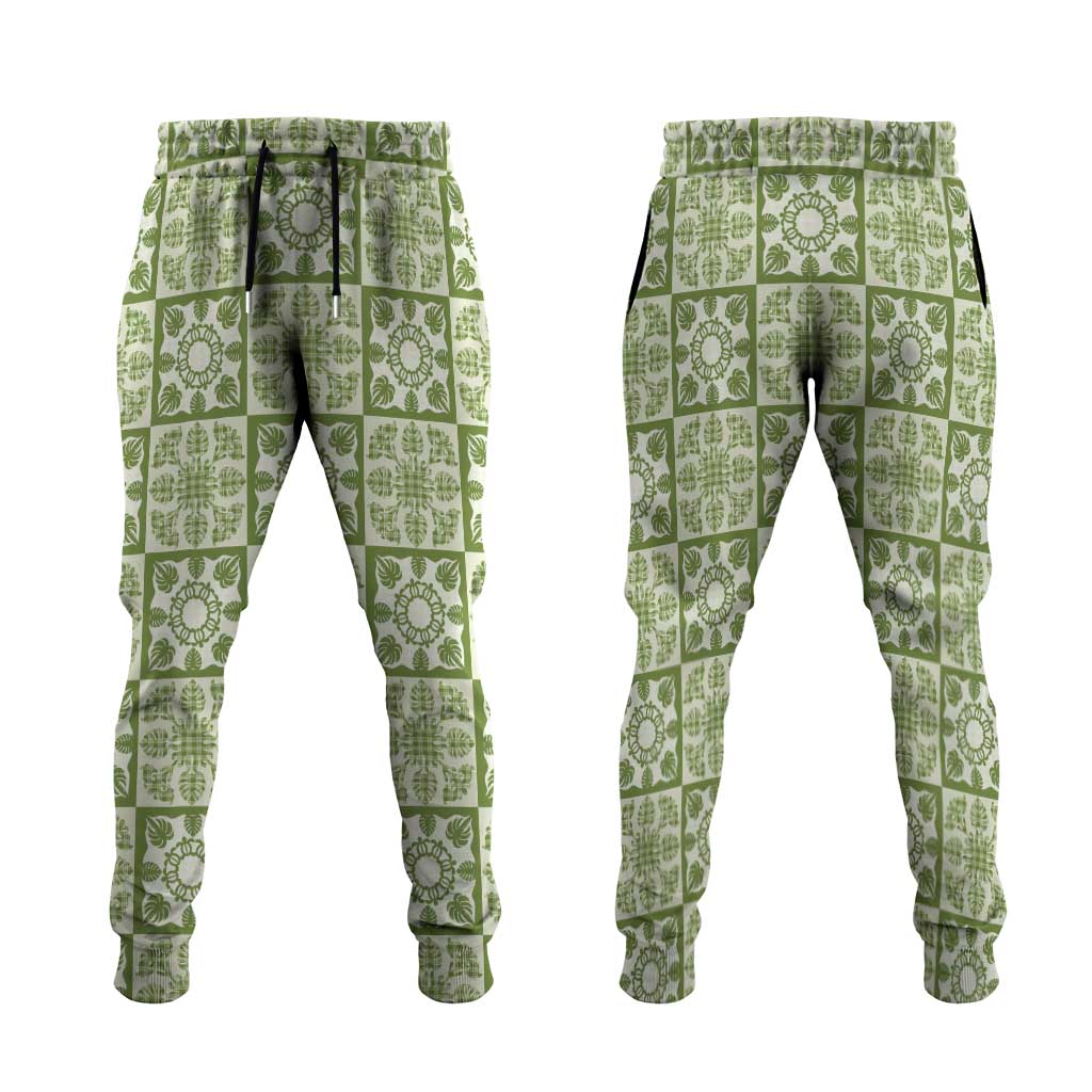 Omaomao Palaka Quilt Hawaii Jogger Pants Hawaiian Tropical Monstera Sea Turtle