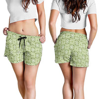 Omaomao Palaka Quilt Hawaii Shorts for Women Hawaiian Tropical Monstera Sea Turtle LT14 - Polynesian Pride
