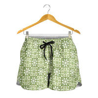 Omaomao Palaka Quilt Hawaii Shorts for Women Hawaiian Tropical Monstera Sea Turtle LT14 - Polynesian Pride