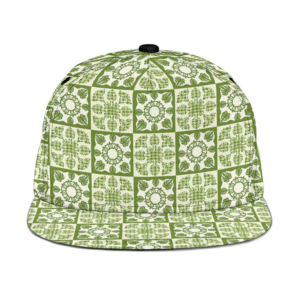 Omaomao Palaka Quilt Hawaii Snapback Cap Hawaiian Tropical Monstera Sea Turtle LT14 One Size Green - Polynesian Pride
