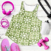 Omaomao Palaka Quilt Hawaii Women Racerback Tank Hawaiian Tropical Monstera Sea Turtle LT14 Green - Polynesian Pride