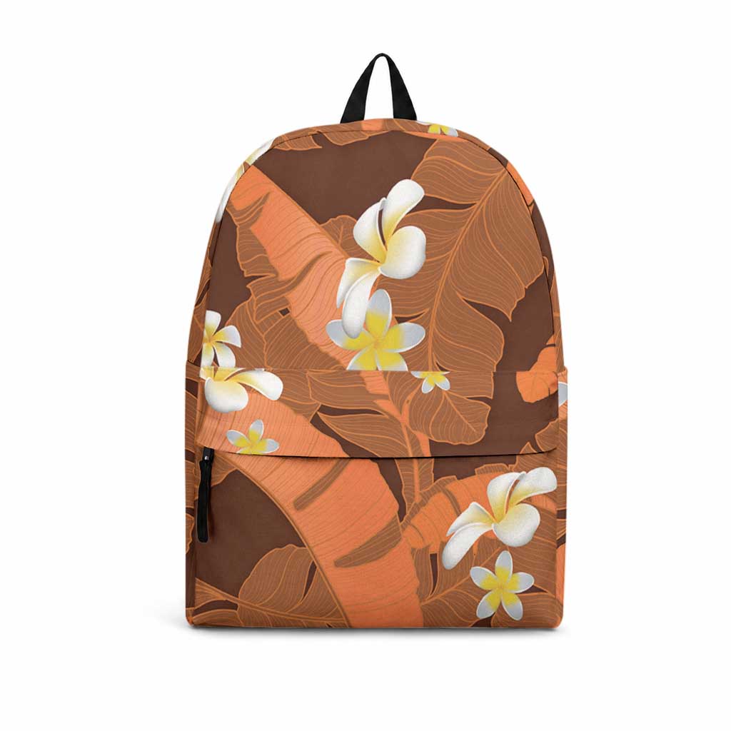 Orange Banana Leaf Hawaii Backpack Lau Maia Plumeria Tropical Summer Vibes LT14 Orange - Polynesian Pride