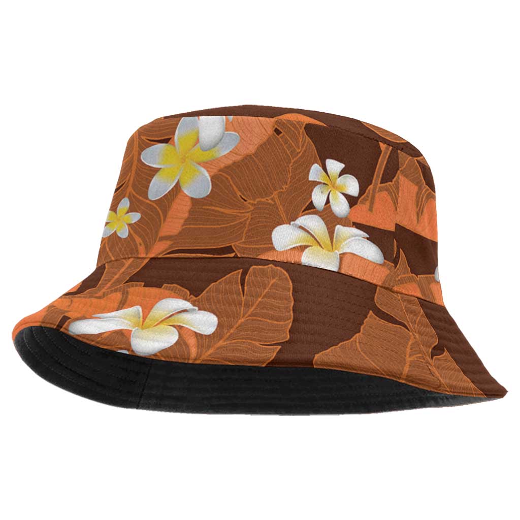 Orange Banana Leaf Hawaii Bucket Hat Lau Maia Plumeria Tropical Summer Vibes LT14 One Size Orange - Polynesian Pride