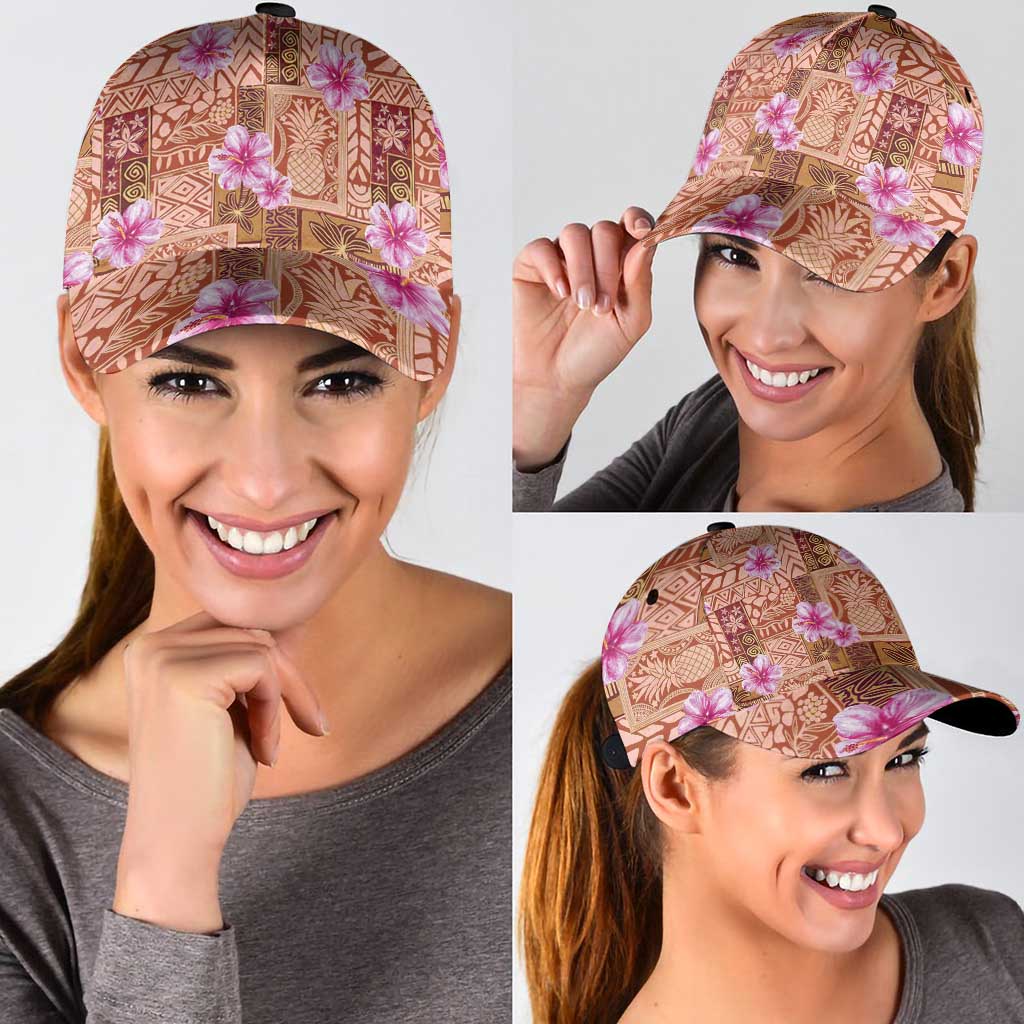 Orange Hawaii Hibiscus With Tropical Flowers Motifs Classic Cap - Polynesian Pride