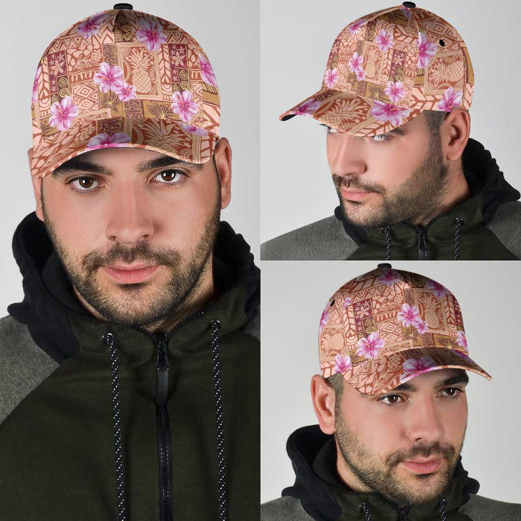 Orange Hawaii Hibiscus With Tropical Flowers Motifs Classic Cap - Polynesian Pride
