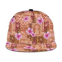 Orange Hawaii Hibiscus With Tropical Flowers Motifs Snapback Cap LT14 One Size Orange - Polynesian Pride