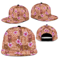 Orange Hawaii Hibiscus With Tropical Flowers Motifs Snapback Cap LT14 - Polynesian Pride