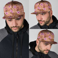 Orange Hawaii Hibiscus With Tropical Flowers Motifs Snapback Cap LT14 - Polynesian Pride