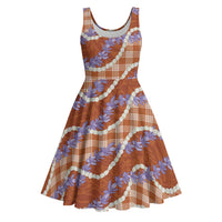 Orange Hawaii Palaka Honohono Pikake Midi Dress Hawaiian Orchid Lei Polynesian Pattern - Polynesian Pride