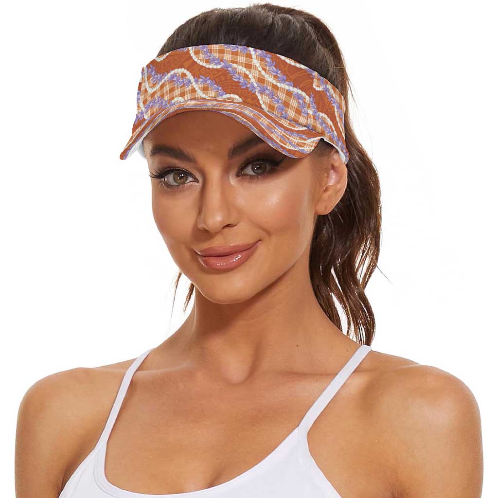 Orange Hawaii Palaka Honohono Pikake Sun Visor Cap Hawaiian Orchid Lei Polynesian Pattern