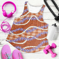 Orange Hawaii Palaka Honohono Pikake Women Racerback Tank Hawaiian Orchid Lei Polynesian Pattern LT14 Orange - Polynesian Pride