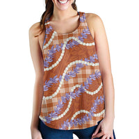 Orange Hawaii Palaka Honohono Pikake Women Racerback Tank Hawaiian Orchid Lei Polynesian Pattern LT14 - Polynesian Pride