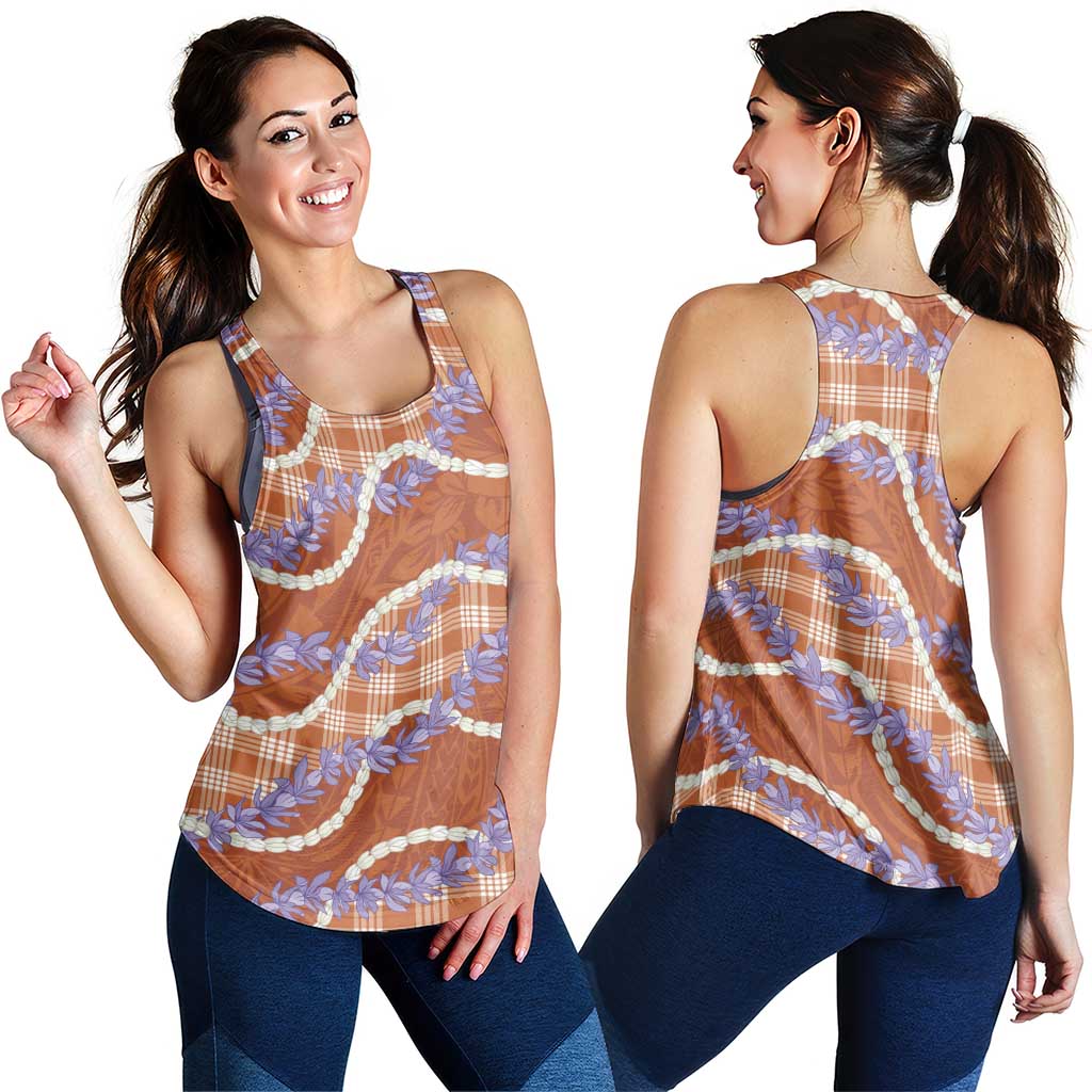 Orange Hawaii Palaka Honohono Pikake Women Racerback Tank Hawaiian Orchid Lei Polynesian Pattern LT14 - Polynesian Pride