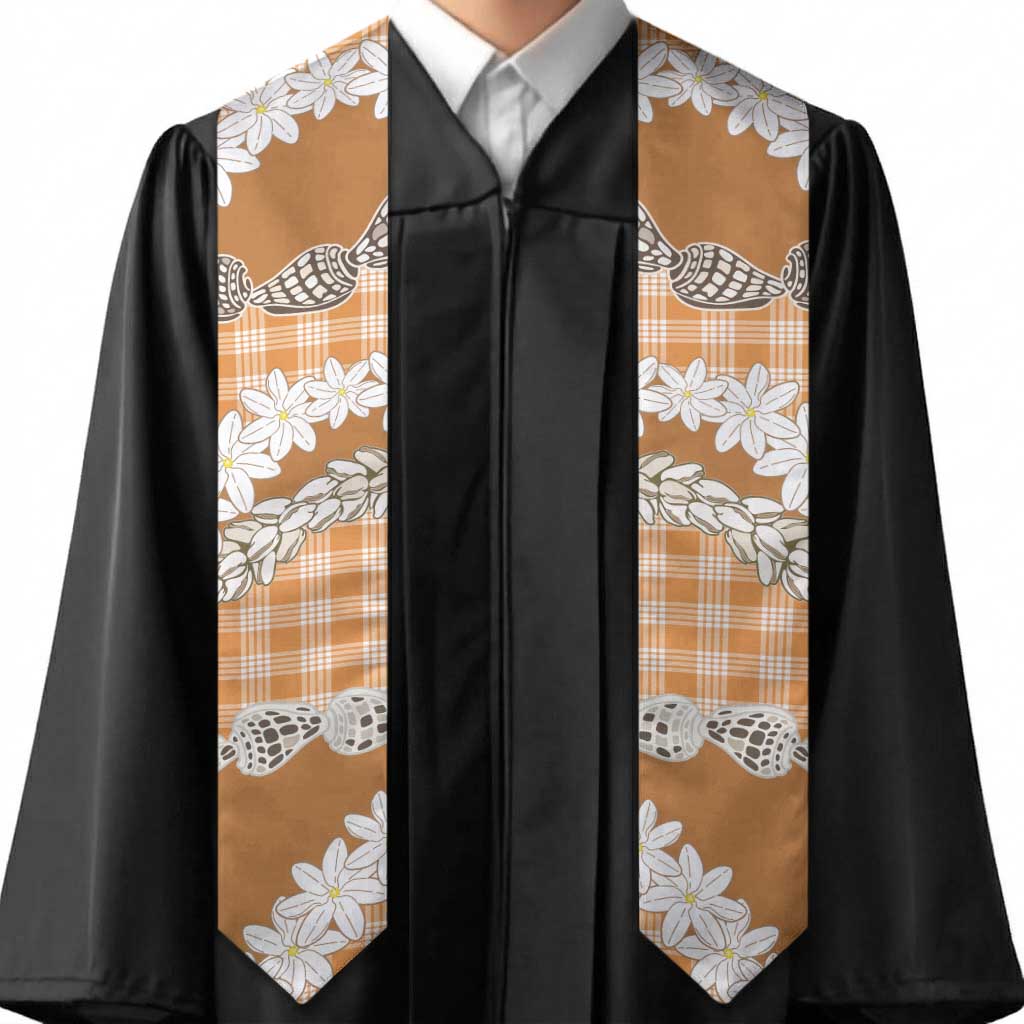 Orange Hawaii Tiare and Shell Lei Graduation Stole Hawaiian Palaka Luxury Vibes - Polynesian Pride