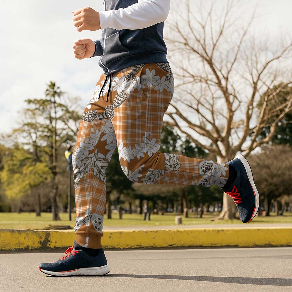 Orange Hawaii Tiare and Shell Lei Jogger Pants Hawaiian Palaka Luxury Vibes - Polynesian Pride