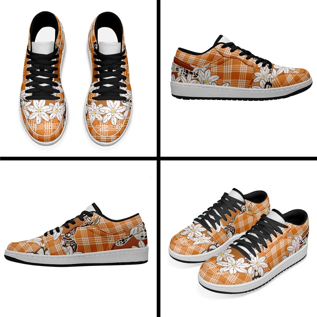 Orange Hawaii Tiare and Shell Lei Low Sneakers Hawaiian Palaka Luxury Vibes LT14