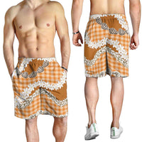Orange Hawaii Tiare and Shell Lei Shorts for Men Hawaiian Palaka Luxury Vibes - Polynesian Pride