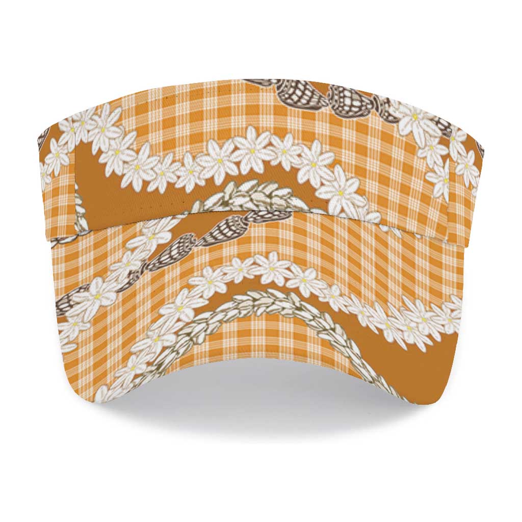 Orange Hawaii Tiare and Shell Lei Sun Visor Cap Hawaiian Palaka Luxury Vibes