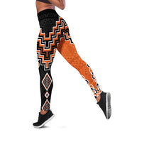Orange Niho Taniwha Mix Poutama Leggings Unique Taniko Aotearoa LT01 Orange - Polynesian Pride