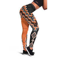 Orange Niho Taniwha Mix Poutama Leggings Unique Taniko Aotearoa LT01 - Polynesian Pride