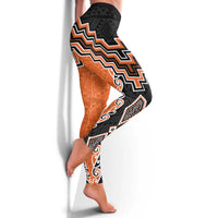 Orange Niho Taniwha Mix Poutama Leggings Unique Taniko Aotearoa LT01 - Polynesian Pride