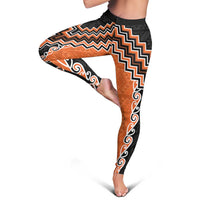Orange Niho Taniwha Mix Poutama Leggings Unique Taniko Aotearoa LT01 - Polynesian Pride