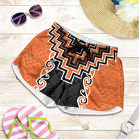 Orange Niho Taniwha Mix Poutama Shorts for Women Unique Taniko Aotearoa - Polynesian Pride