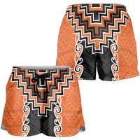 Orange Niho Taniwha Mix Poutama Shorts for Women Unique Taniko Aotearoa - Polynesian Pride