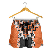 Orange Niho Taniwha Mix Poutama Shorts for Women Unique Taniko Aotearoa - Polynesian Pride