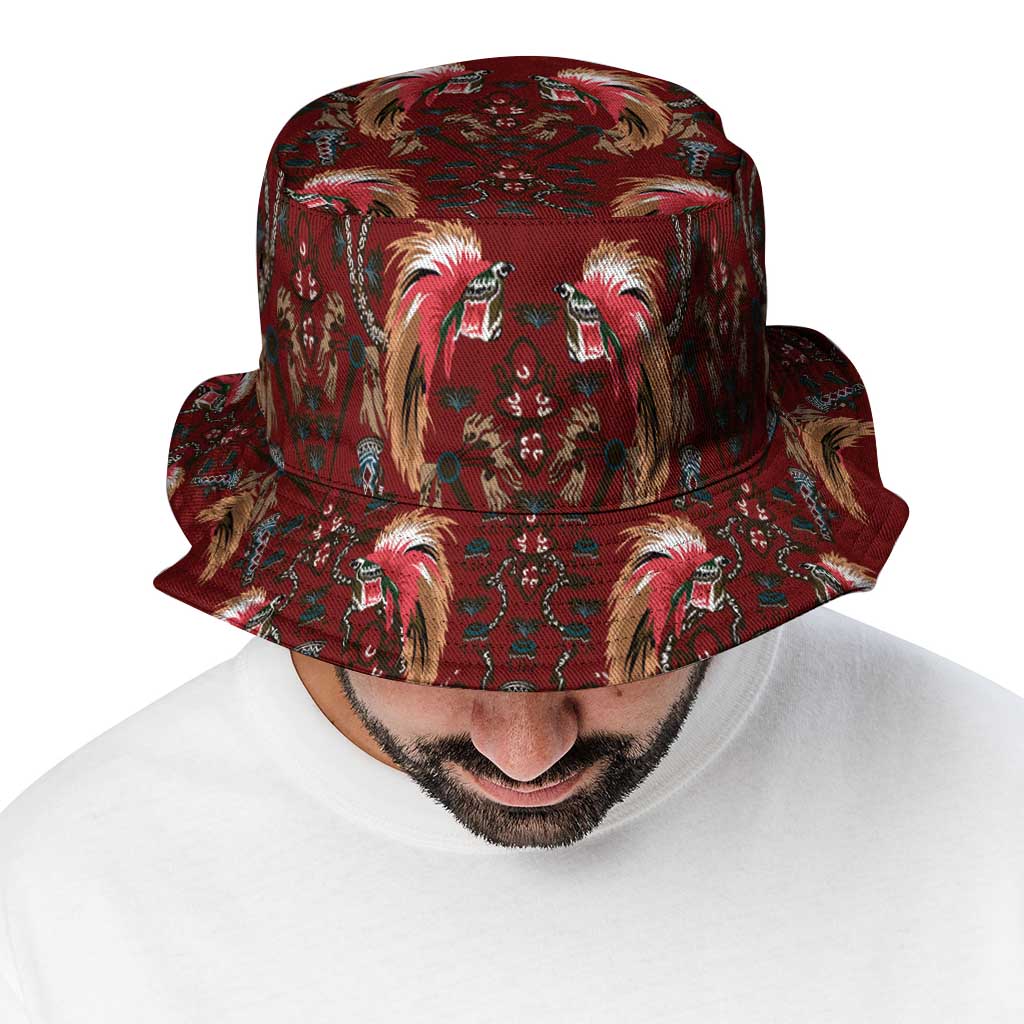 Oxblood Bird of Batik Papua Bucket Hat Exotic Natural Wealth of Papua LT9 - Polynesian Pride