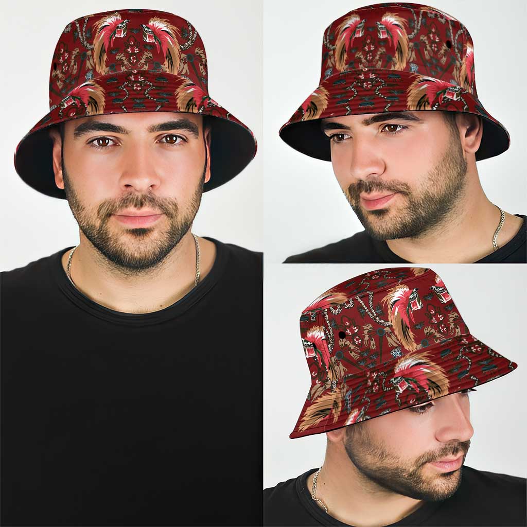 Oxblood Bird of Batik Papua Bucket Hat Exotic Natural Wealth of Papua LT9 - Polynesian Pride