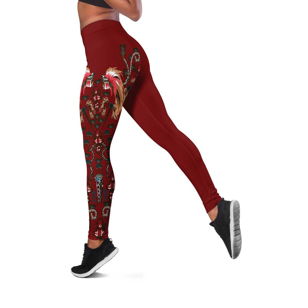Oxblood Bird of Batik Papua Leggings Exotic Natural Wealth of Papua LT9 Red - Polynesian Pride
