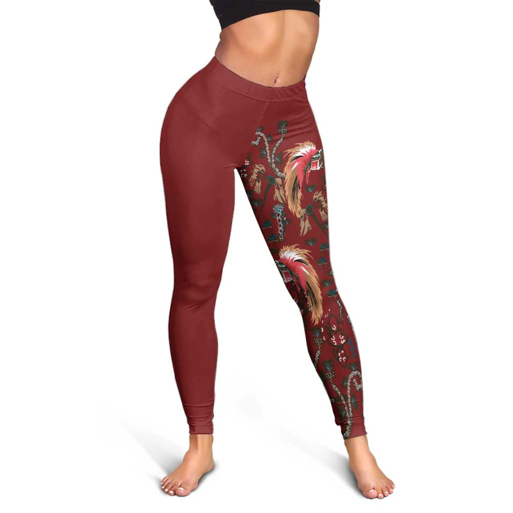 Oxblood Bird of Batik Papua Leggings Exotic Natural Wealth of Papua LT9 - Polynesian Pride