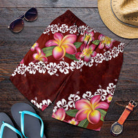 Oxblood Polynesia Shorts for Men Plumeria With Hibiscus Pattern Tropical Vibes LT14 Oxblood - Polynesian Pride