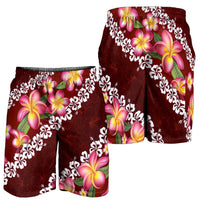 Oxblood Polynesia Shorts for Men Plumeria With Hibiscus Pattern Tropical Vibes LT14 - Polynesian Pride
