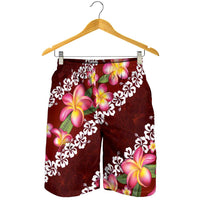 Oxblood Polynesia Shorts for Men Plumeria With Hibiscus Pattern Tropical Vibes LT14 - Polynesian Pride